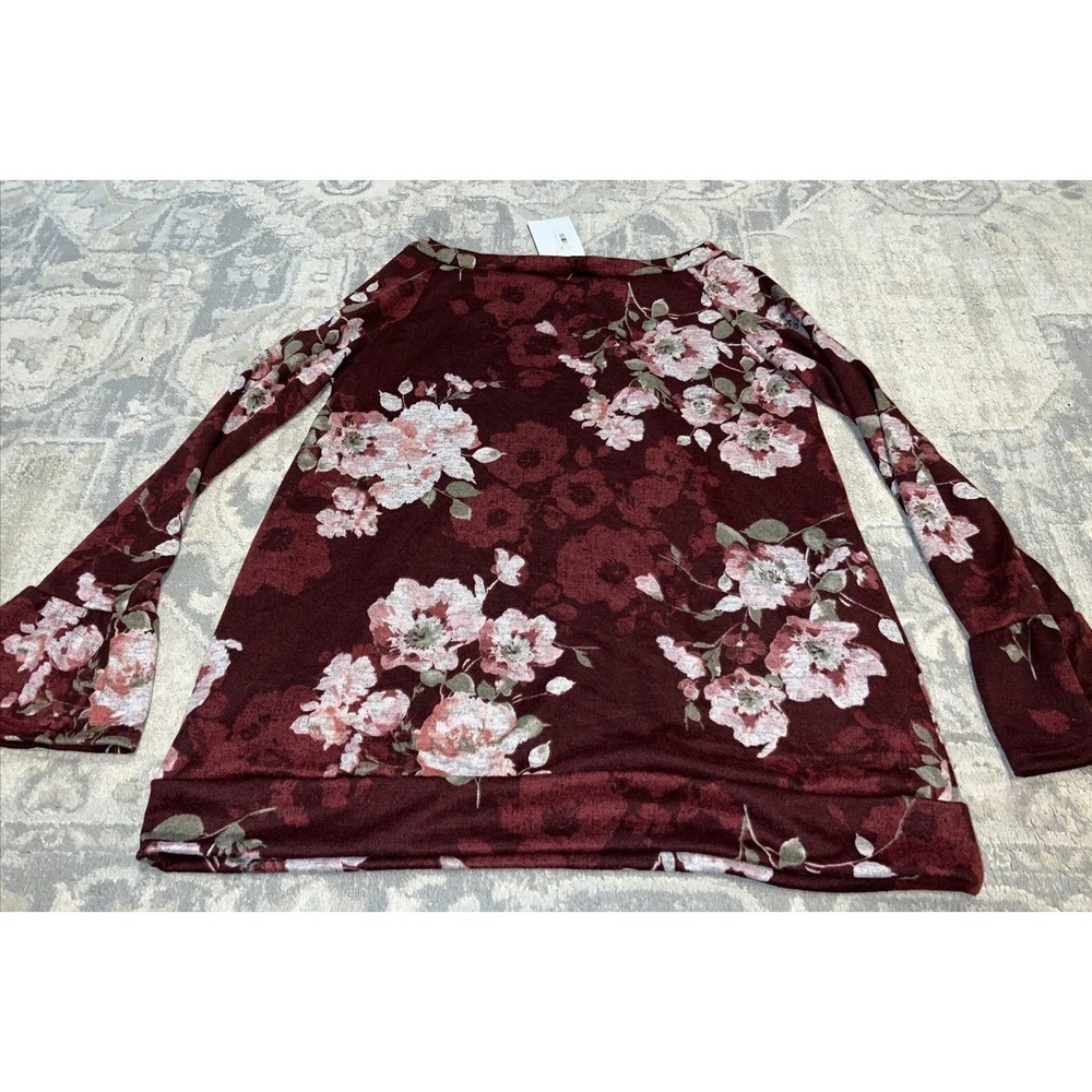 New MTS Womens Wide Shoulder Floral Beurgandy Size Large Bell Cuff